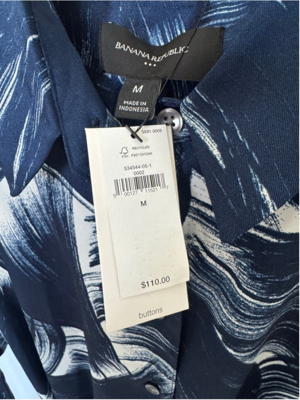 Women's Banana Republic Tie-Waist Midi Shirtdress Size M in Blue Paint Splash - Picture 5 of 8